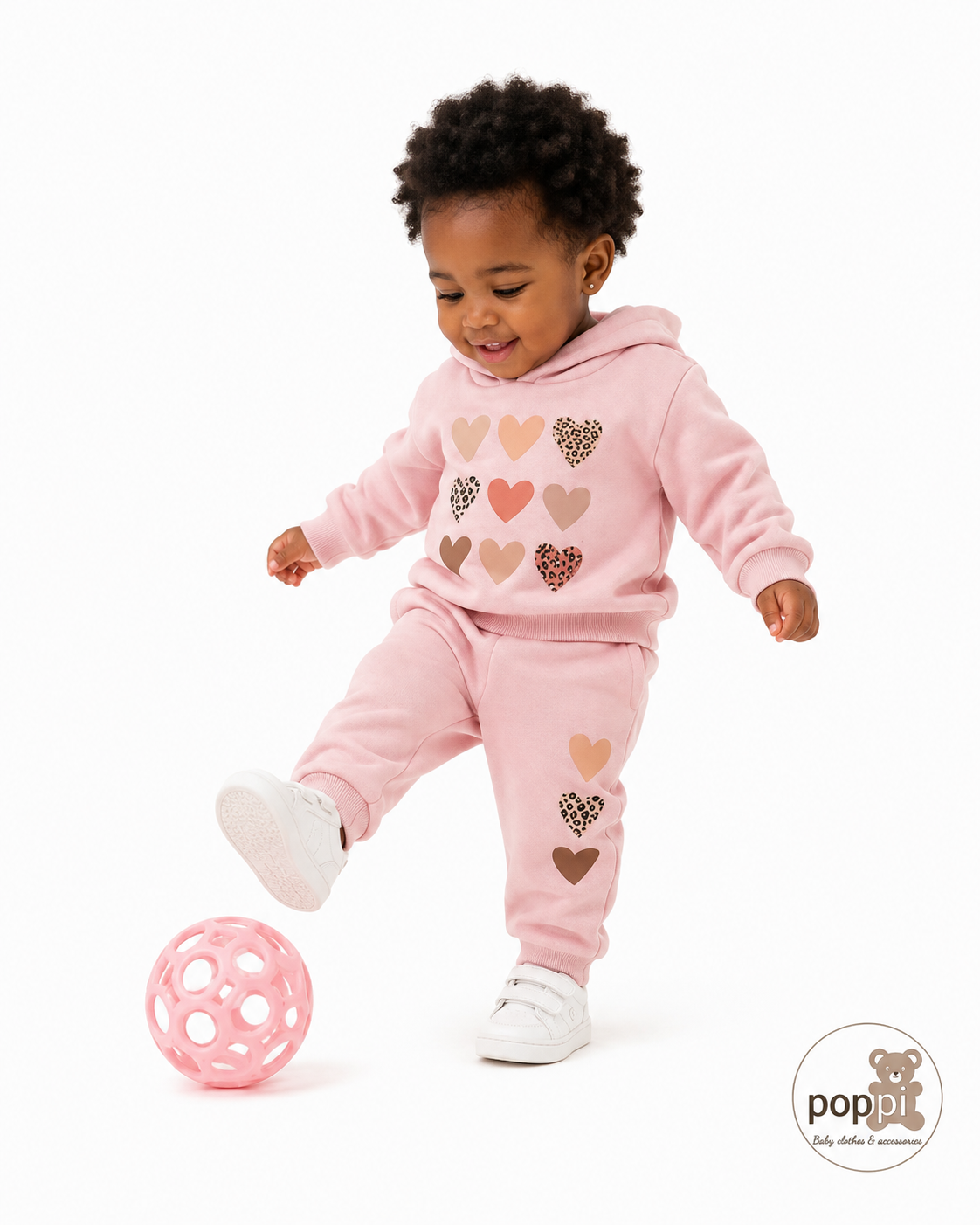 Baby Heart Print Sweatshirt And Pants Set Pink