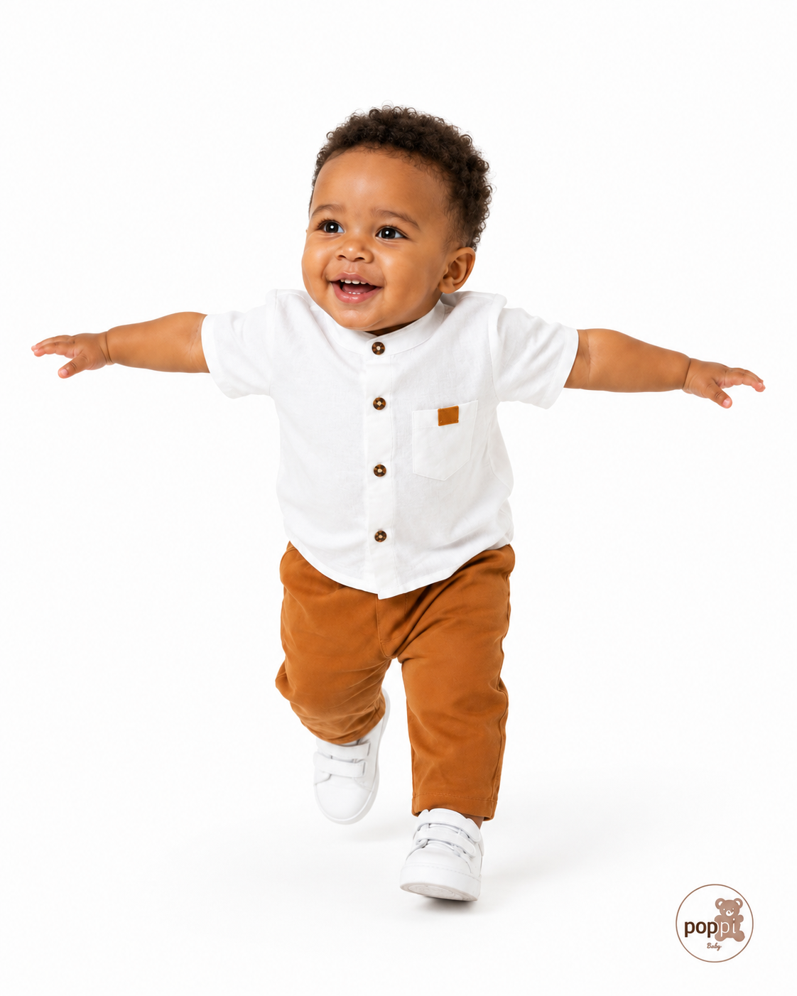 Baby Pocket Shirt And Pants Set Brown