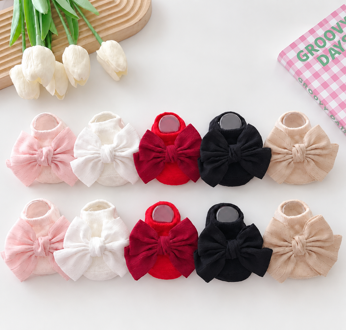 Baby Ankle Socks With Silk Bow Various Colours