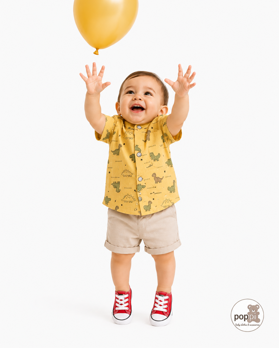 Baby Dino Print Shirt And Shorts Set Yelllow