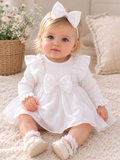 Baby Long Sleeve White Shiny Princess Bodysuit Dress