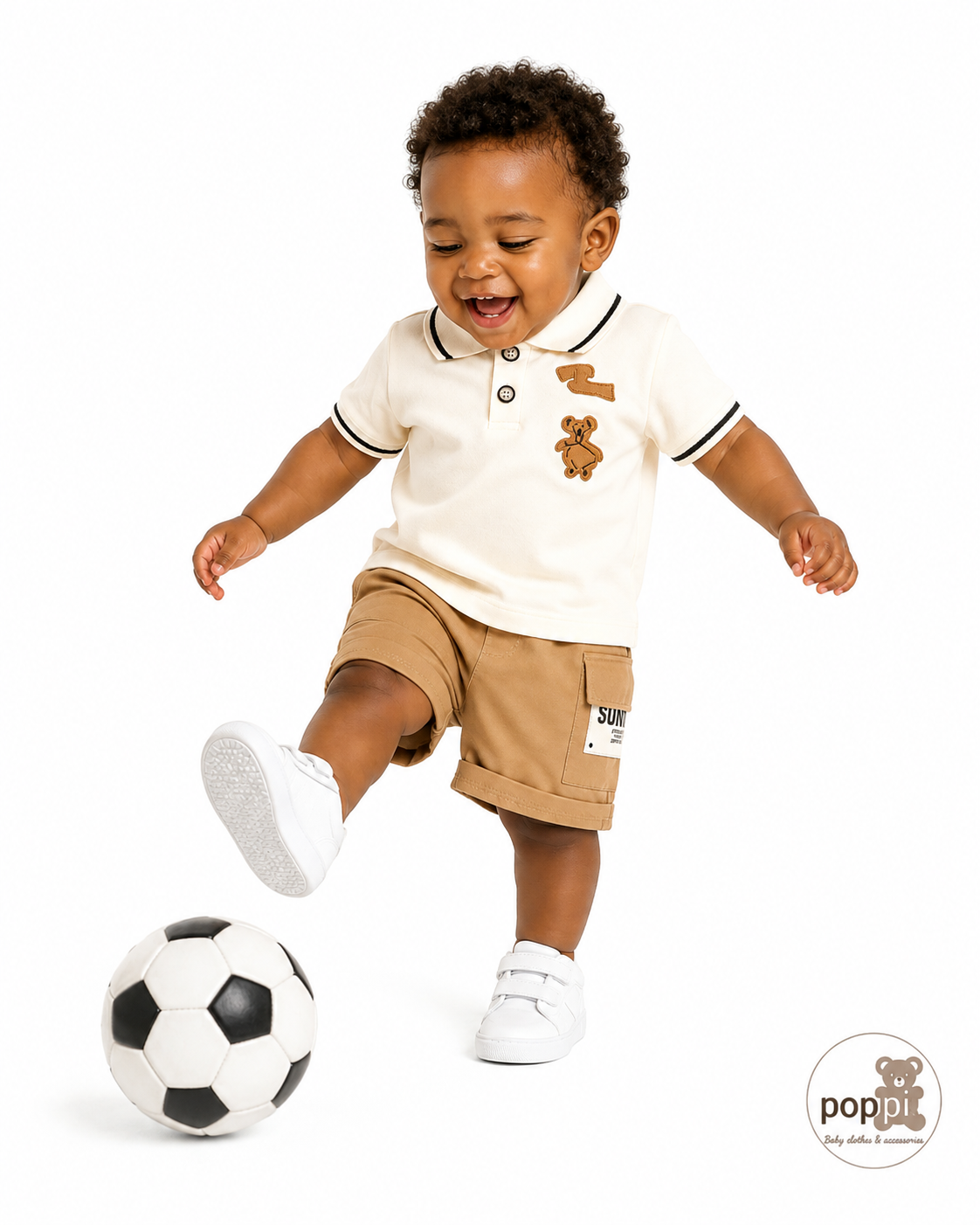 Baby Double Button Tee And Shorts Set Apricot