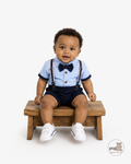 Baby 3 Piece Button Plaid Shirt Suspender Gentleman Outfit