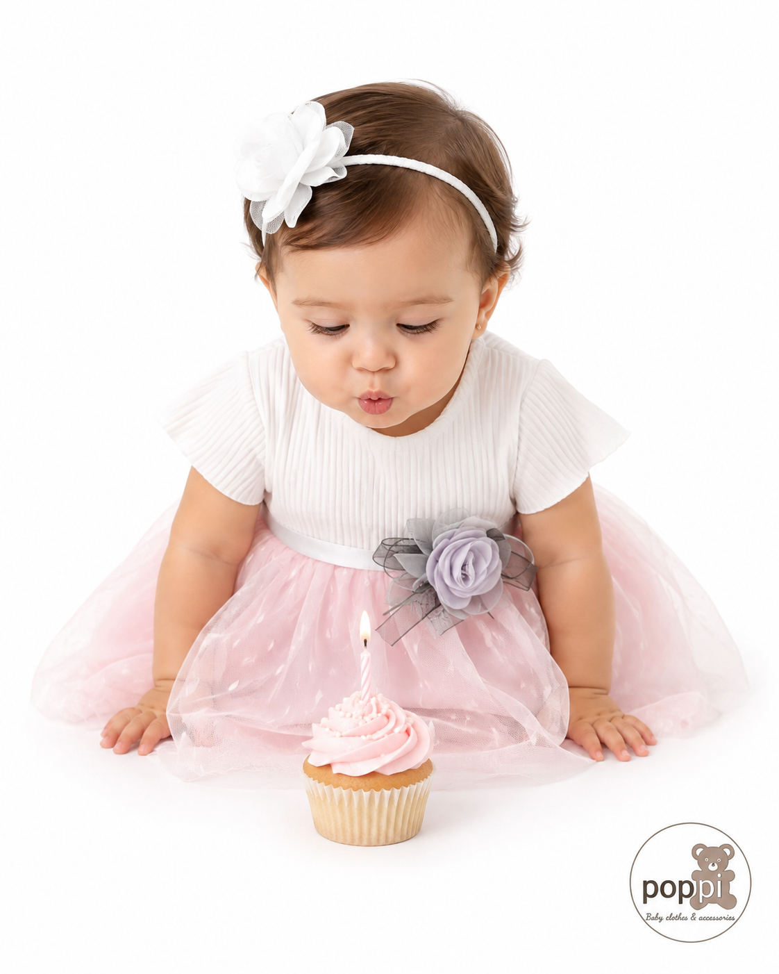 Baby Delicate Soft Pink And White Mesh Dress