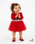 Baby White Flower Print Mesh Red