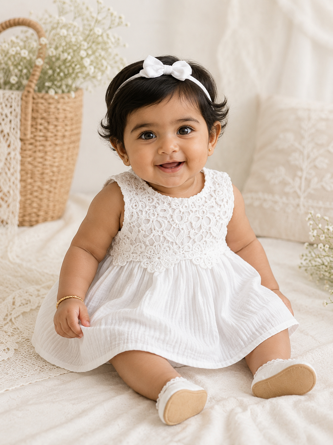 Baby White Lace A Line Round Neck Dress
