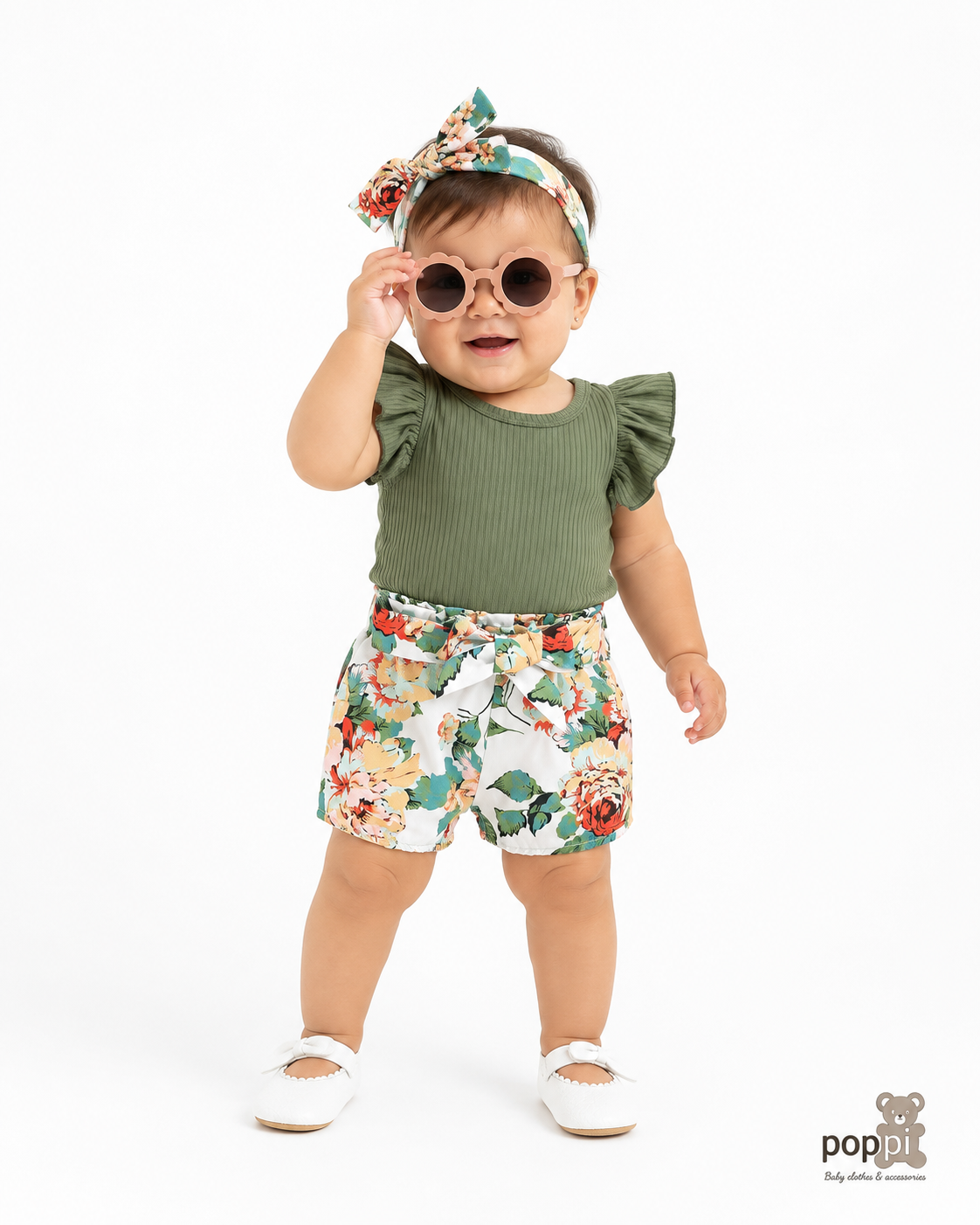 Baby Ribbed Bodysuit And Floral Shorts Set