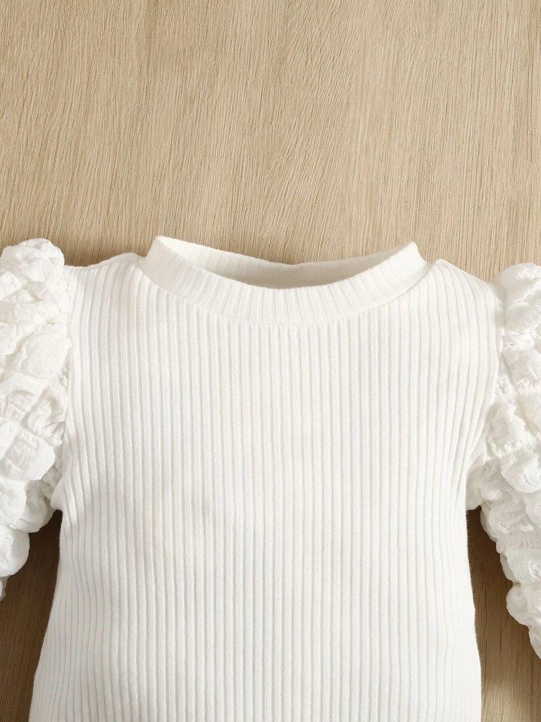 Baby Textured Puff Sleeve White Bodysuit