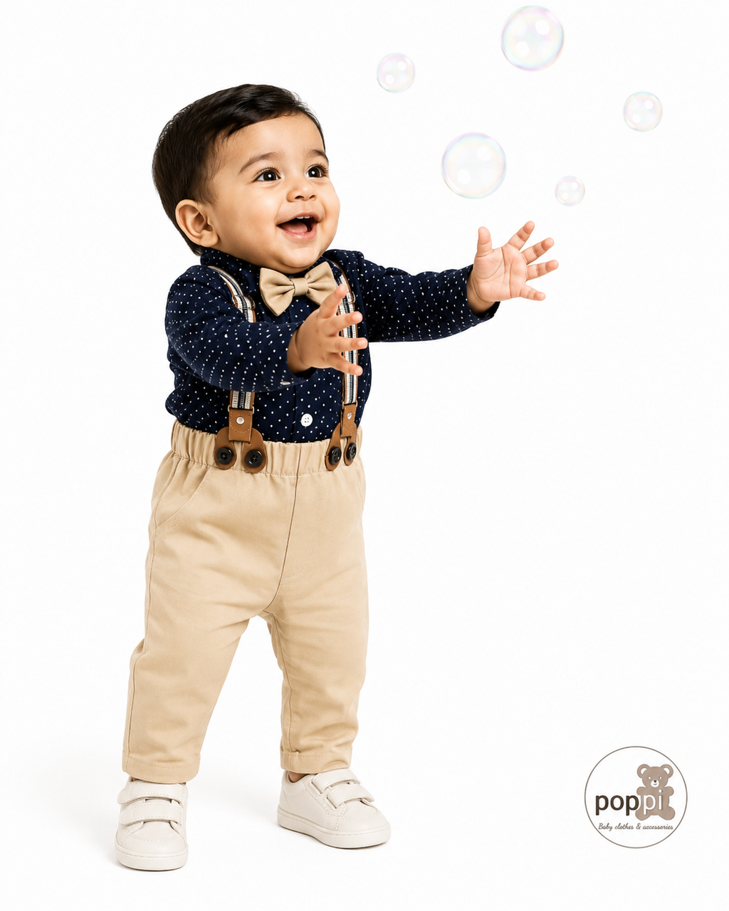 Baby Camel Polka Dot 3 Piece Suspender Gentleman Outfit