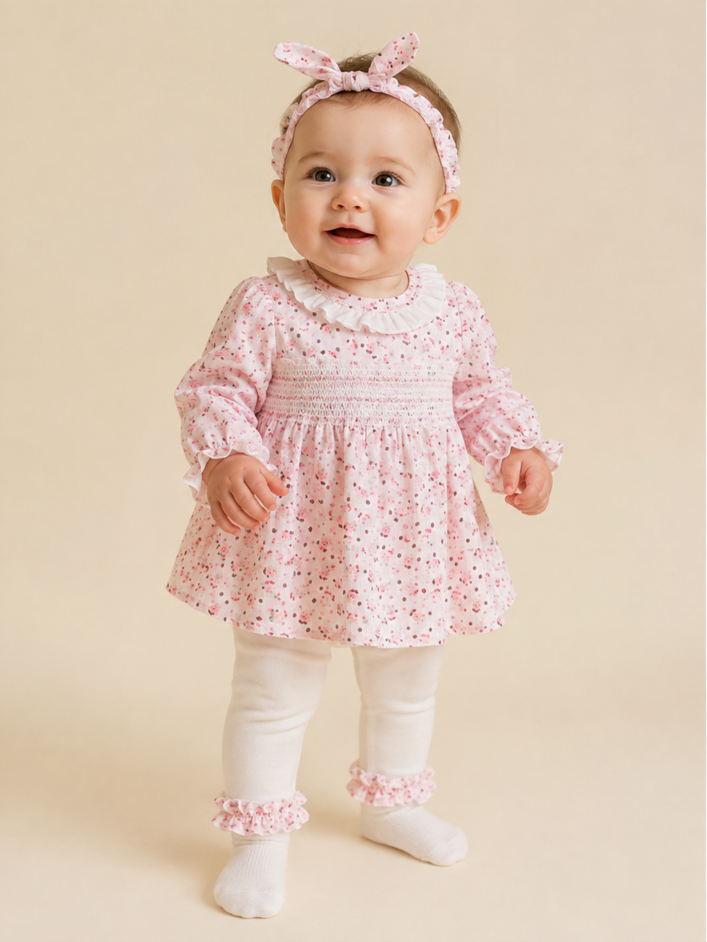 Baby 3 Piece Spring Flower Pattern Top With Leggings Set