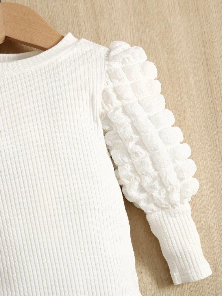 Baby Textured Puff Sleeve White Bodysuit