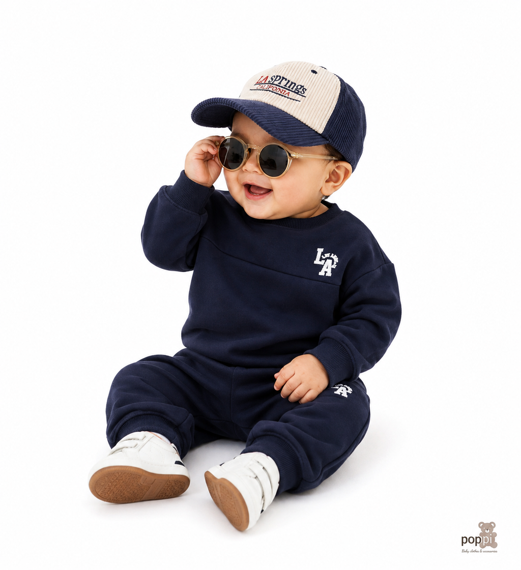 Baby LA Letter Navy Blue Pullover And Pants Set