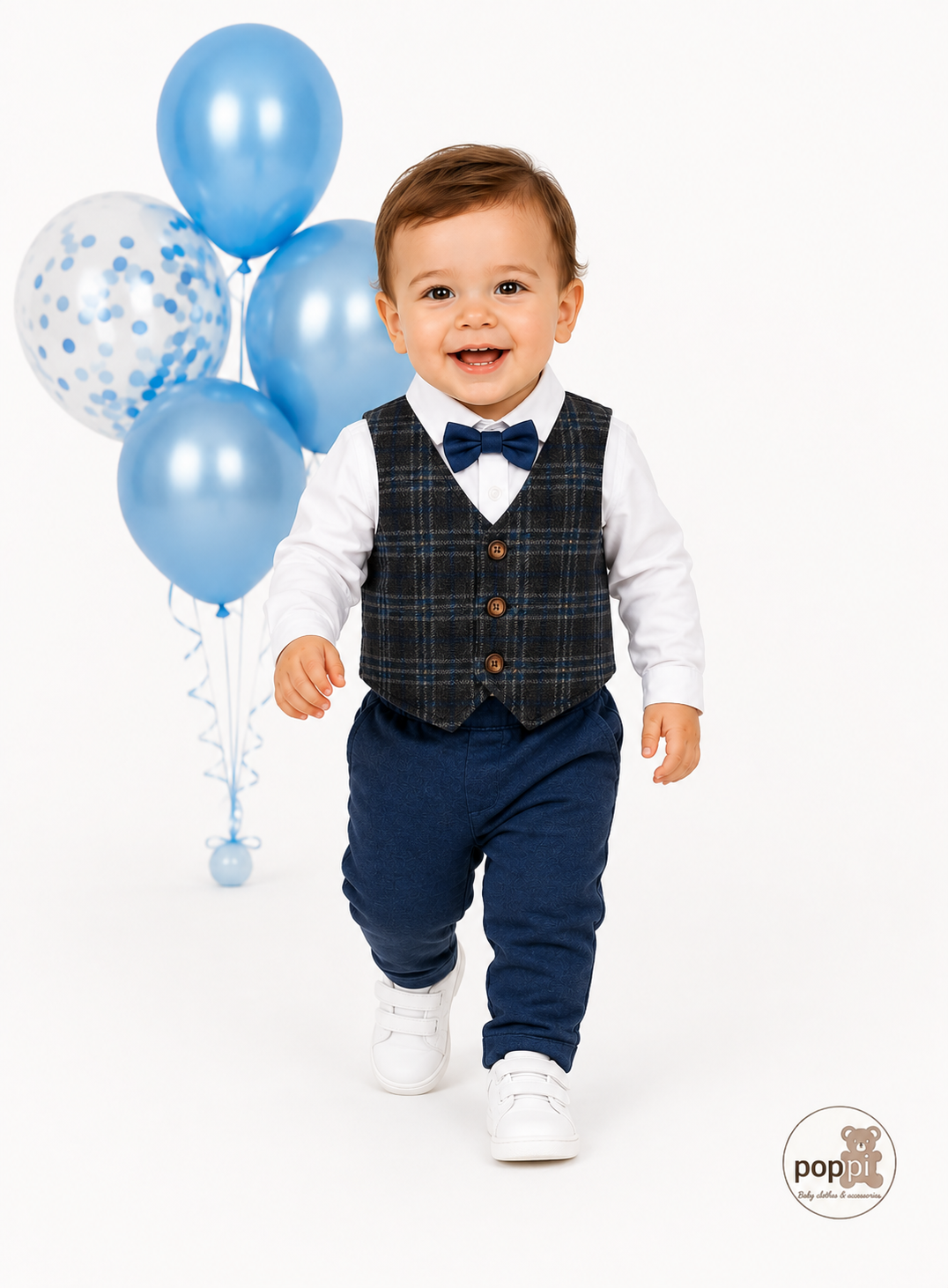 Baby Gentleman Plaid Vest Shirt And Pants Set Blue