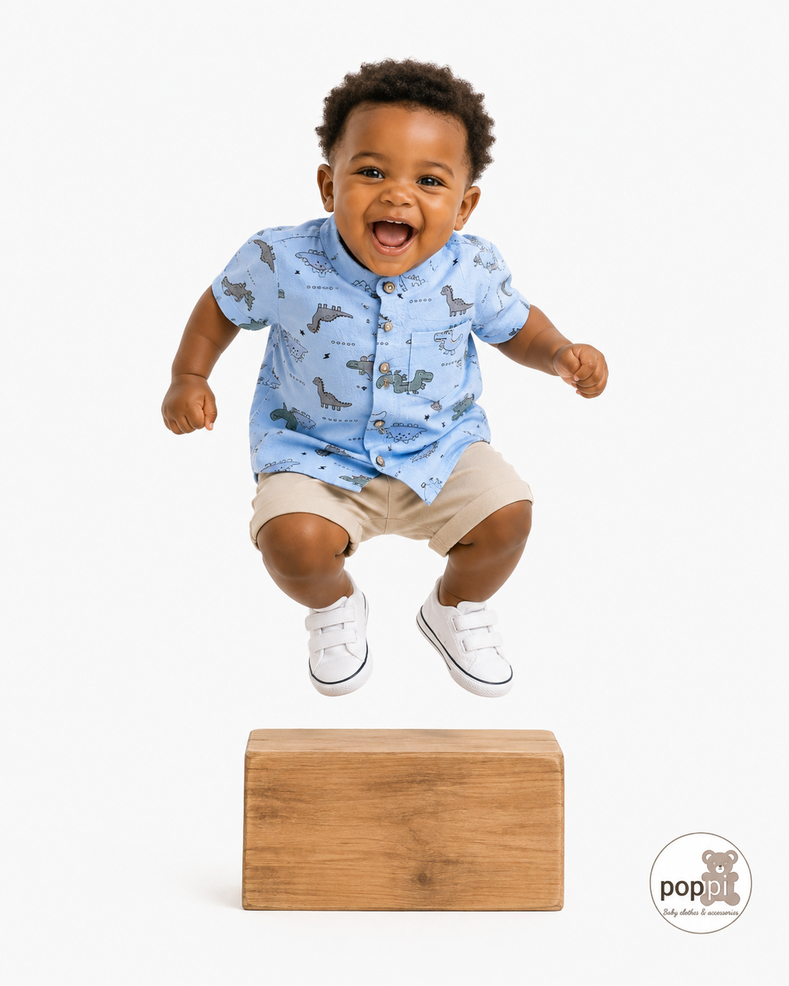 Baby Dino Print Shirt And Shorts Set Blue
