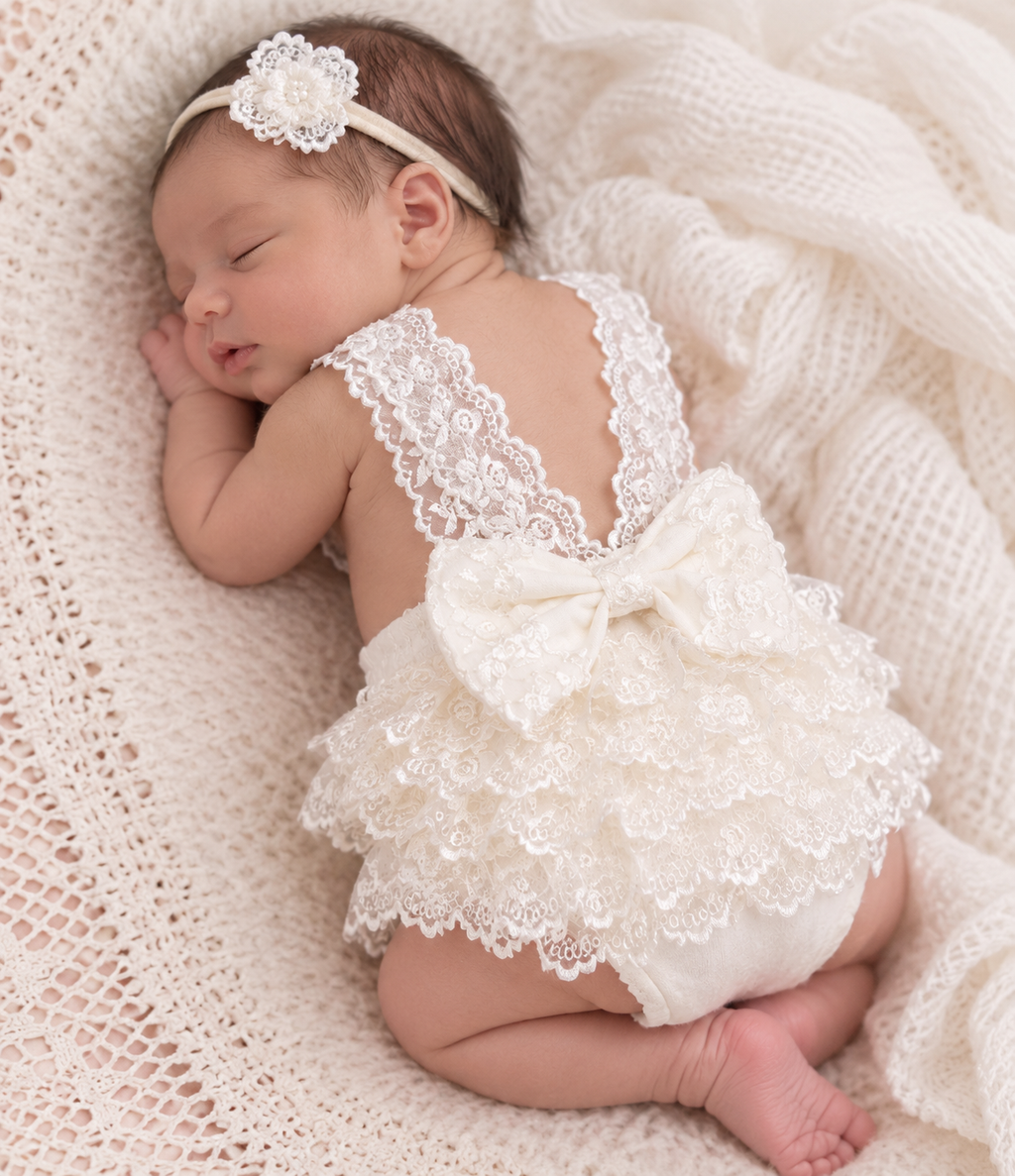 Baby Photography Newborn Contrast Lace Bodysuit With Headband