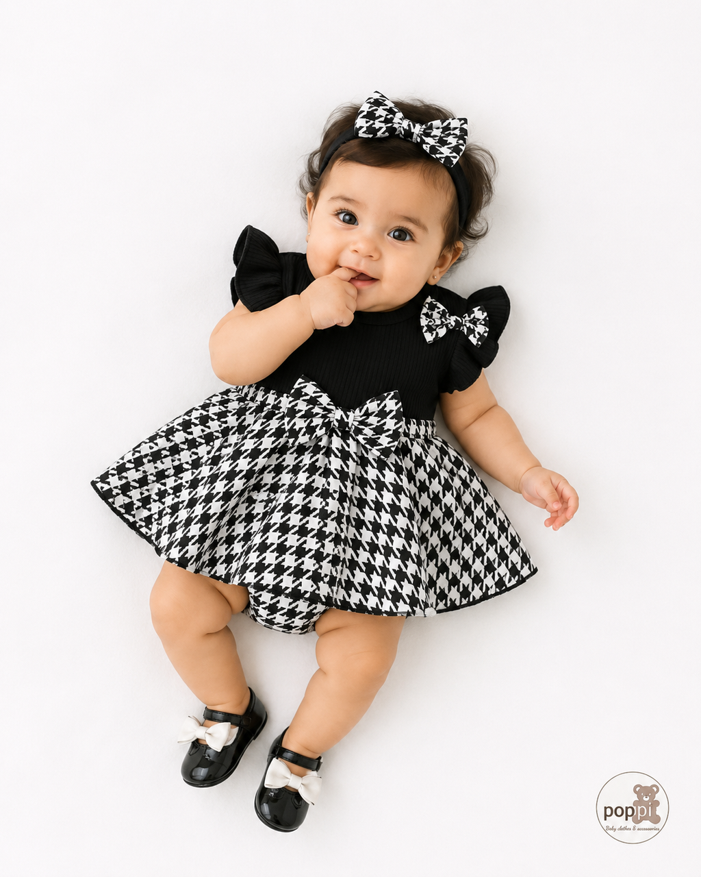 Baby Black And White Frilled Sleeve Bodysuit Dress Set