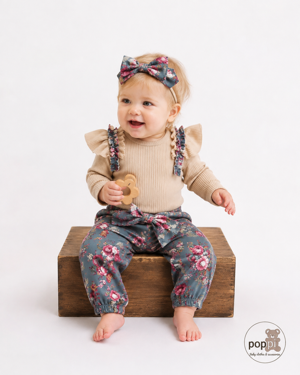 Baby Floral Ruffle Trim Bodysuit And Pants Set