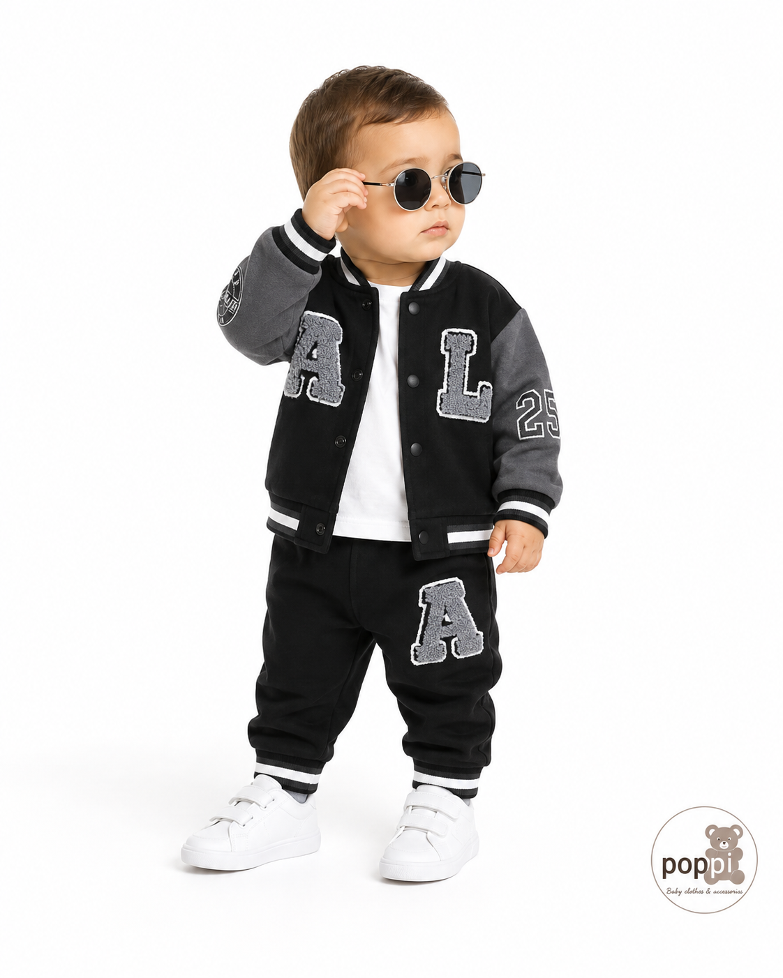 Baby Letter Varsity Jacket And Pants Set