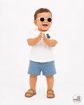 Baby White Dino Tee And Denim Shorts Set