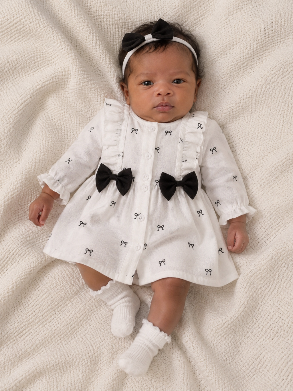 Baby Bow Pattern Black Double Bow Dress