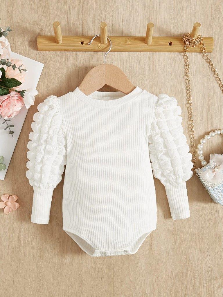 Baby Textured Puff Sleeve White Bodysuit