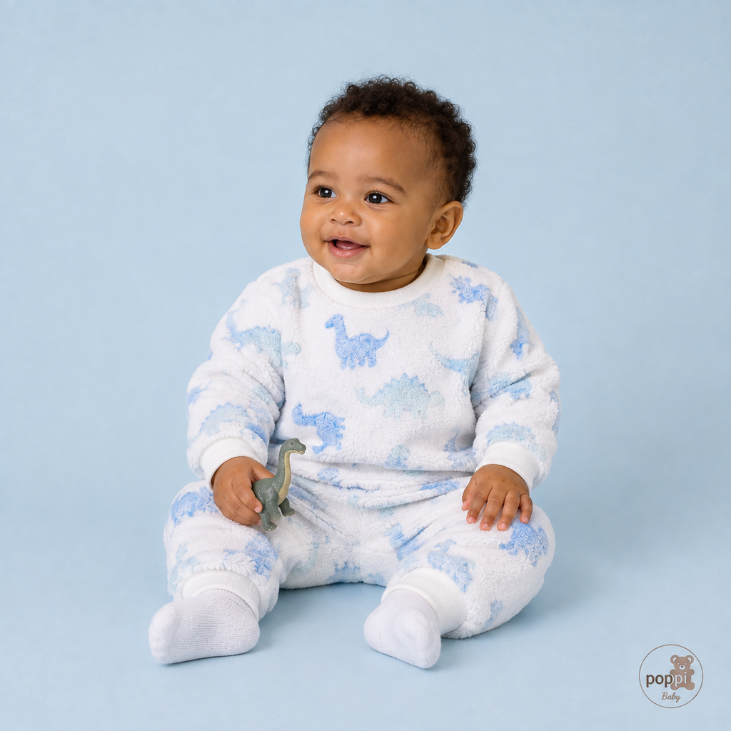 Baby Dino Flannel Pullover And Pants Set