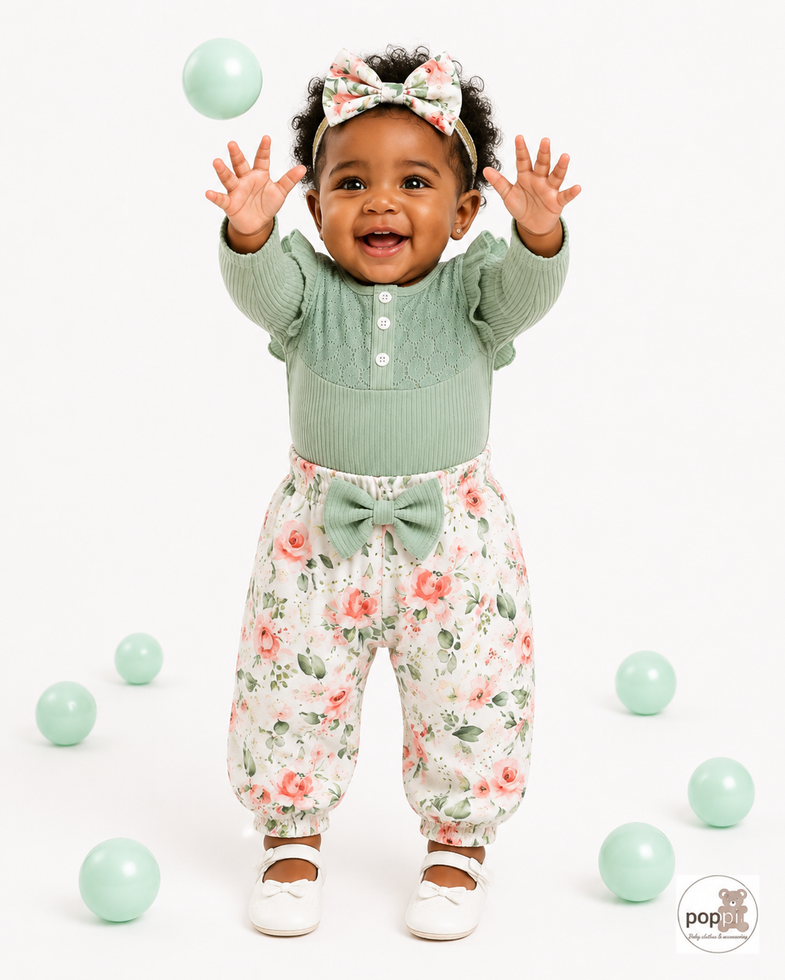 Baby Lace Trim Bodysuit And Floral Pants Set
