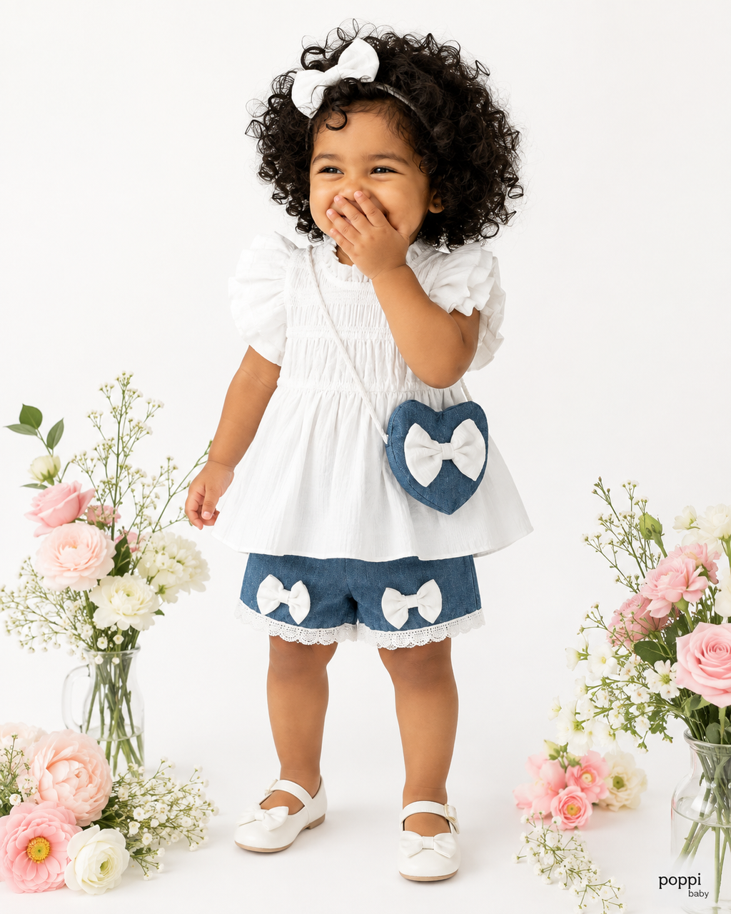 Baby 3 Piece Fashion Ruffle Top And Shorts With Bag Set