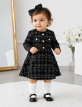 Baby Plaid Gold Button Long Sleeve Dress
