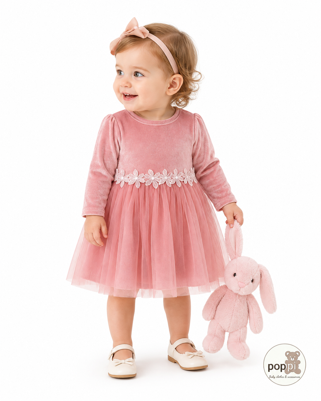 Baby Velvet Flower Waist Mesh Dress
