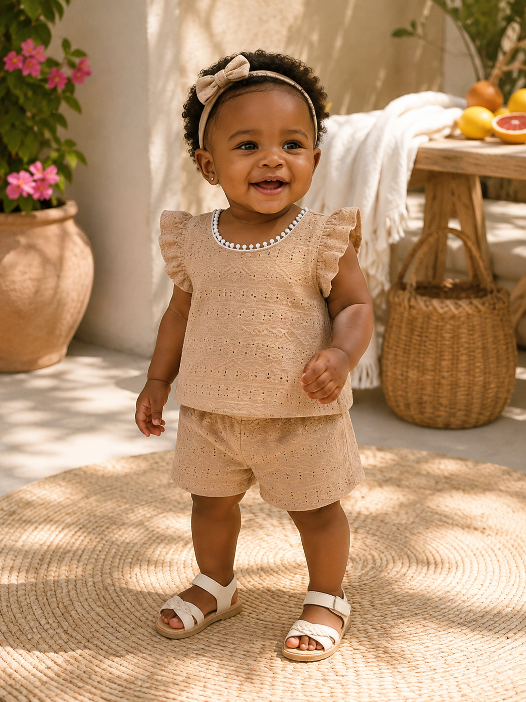 Baby Khaki Pattern Tee And Shorts Set