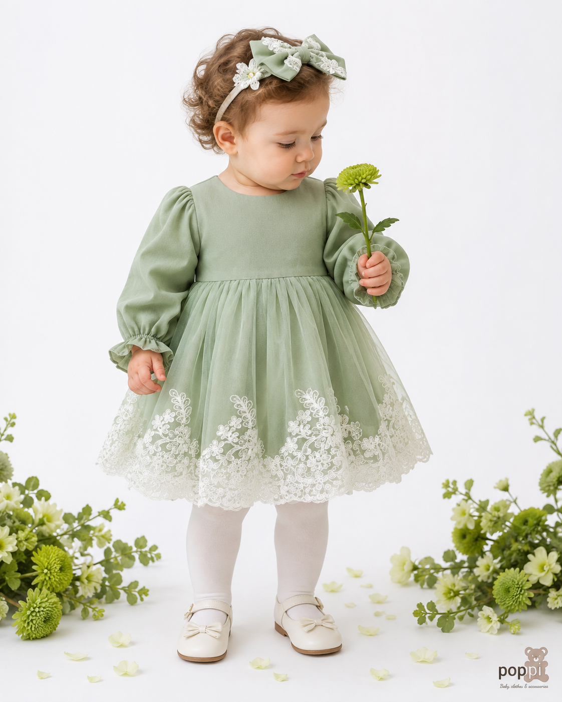 Baby Green Glamorous Lace Pattern Dress