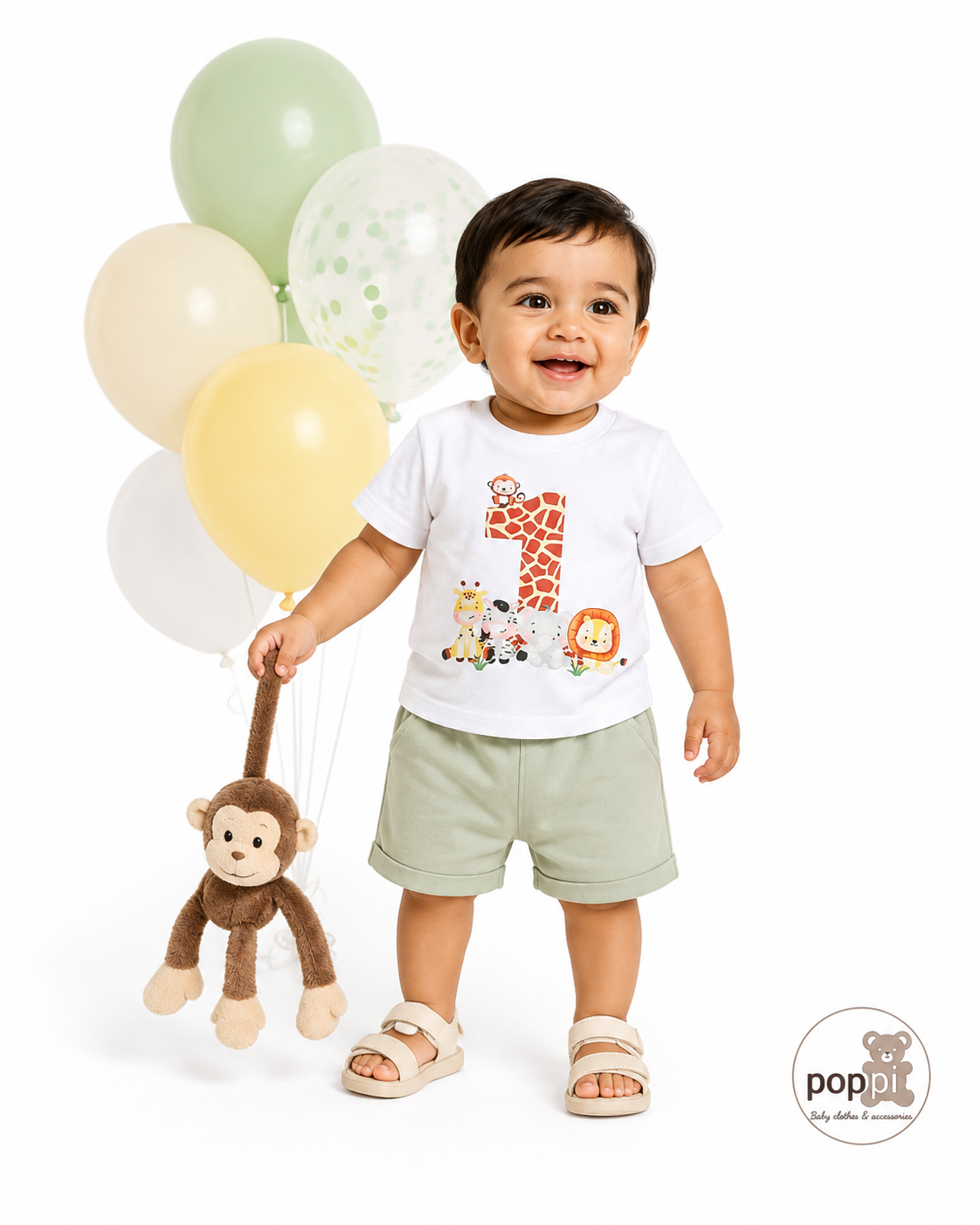 Baby Cartoon Animals One Year Old Birthday Outfit