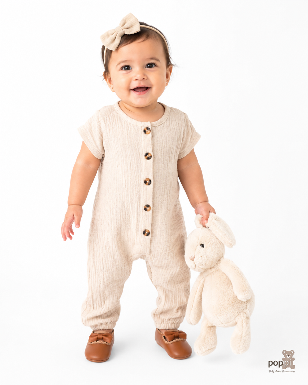 Baby Textured Button Jumpsuit
