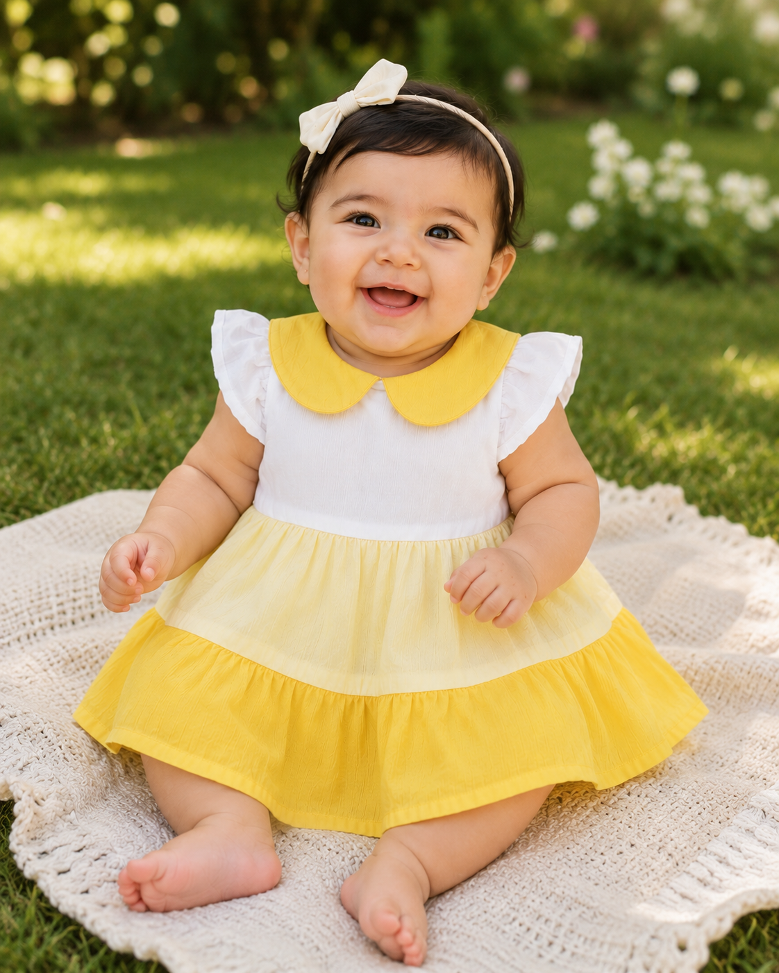 Baby Yellow Colour Block Cap Sleeve Dress