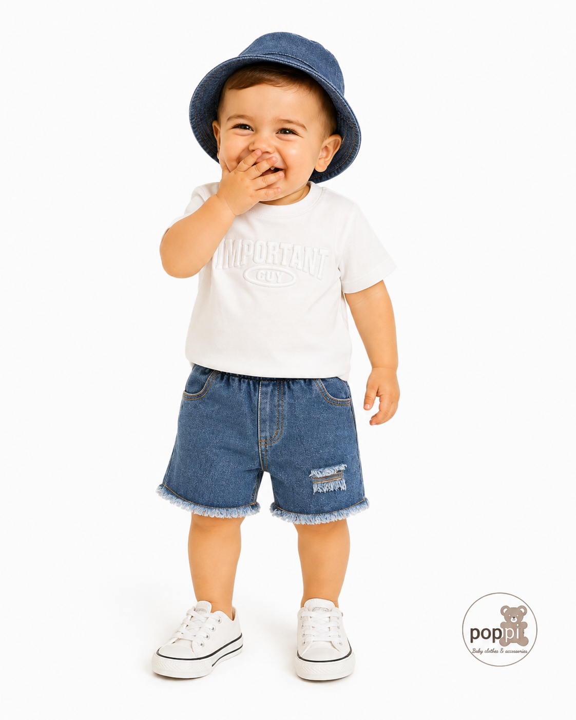 Baby White Tee And Denim Shorts Set