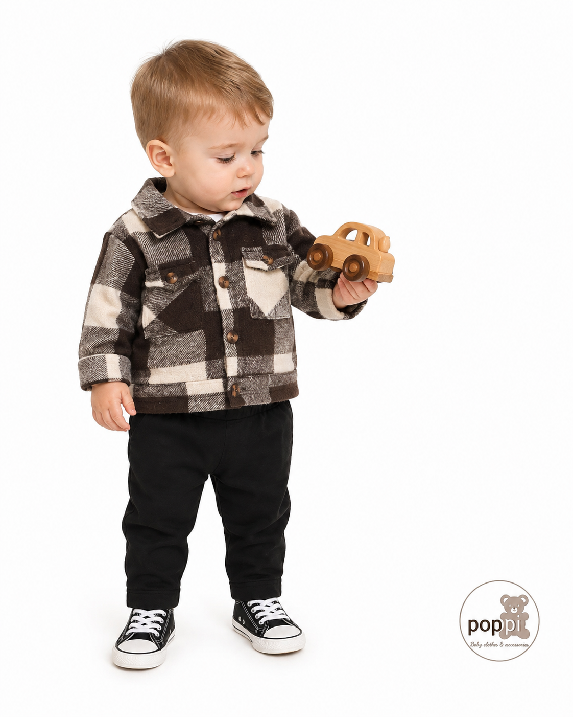 Baby Casual Plaid Overcoat Shirt With Pants Set