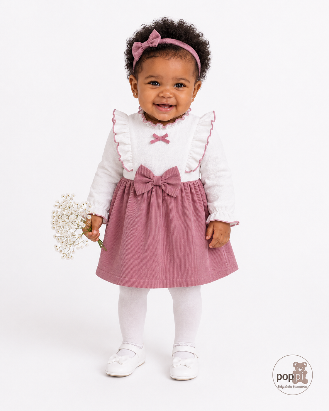 Baby Corduroy Front Bow Dress Pink