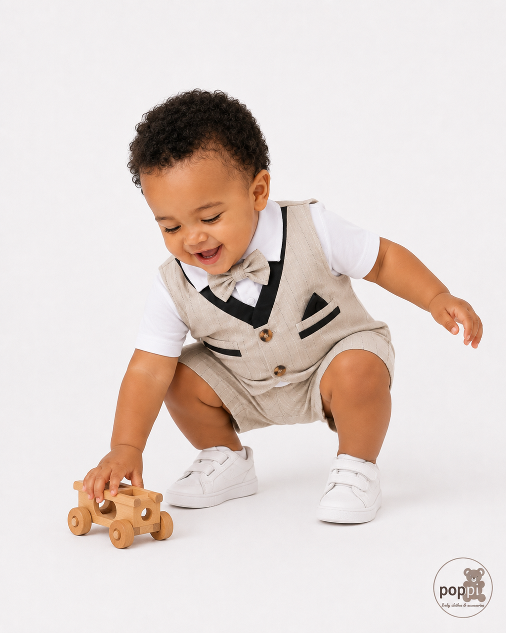 Baby 3 Piece Bow Tie Shirt And Shorts Set