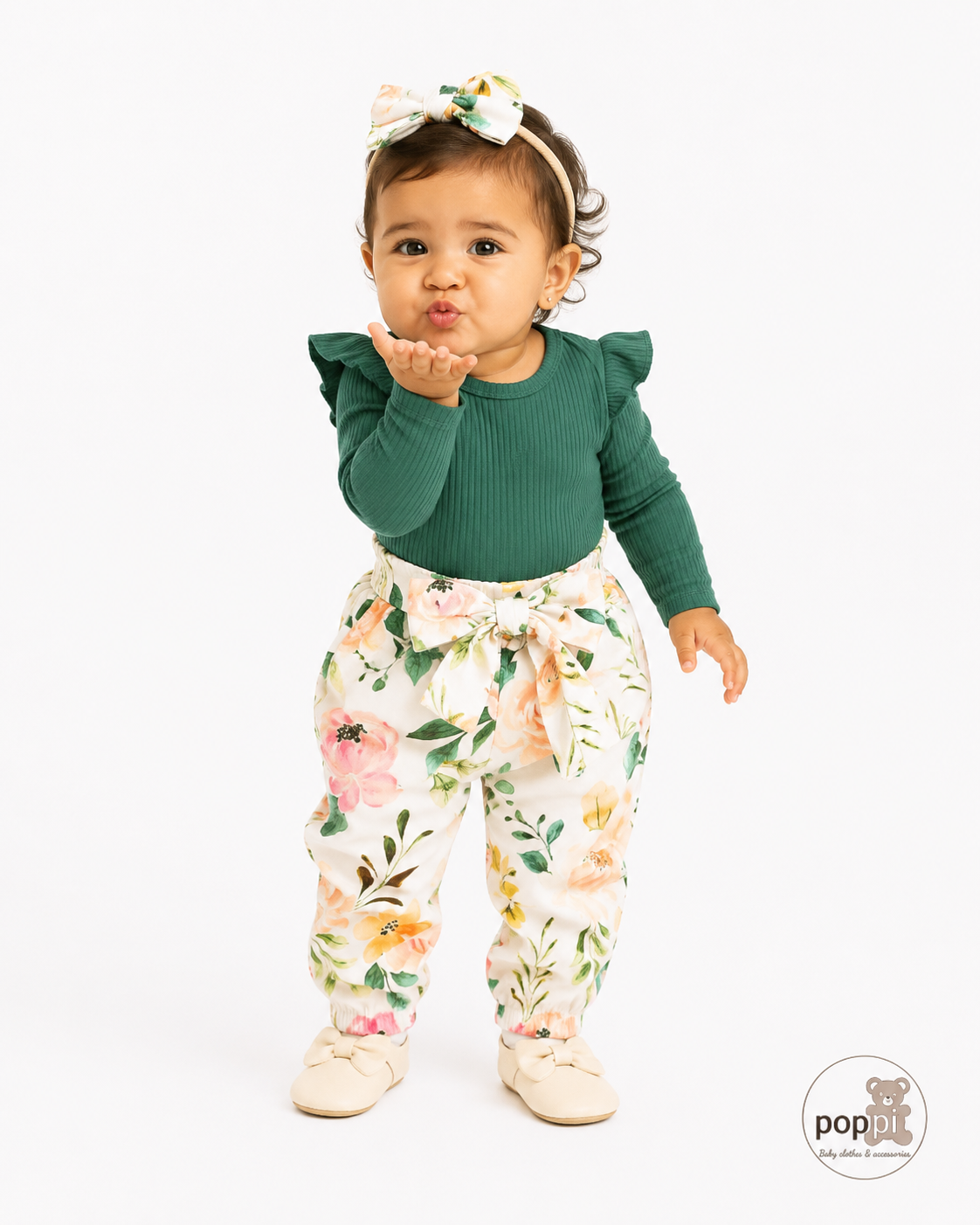 Baby Green Ribbed Bodysuit And Pants Set