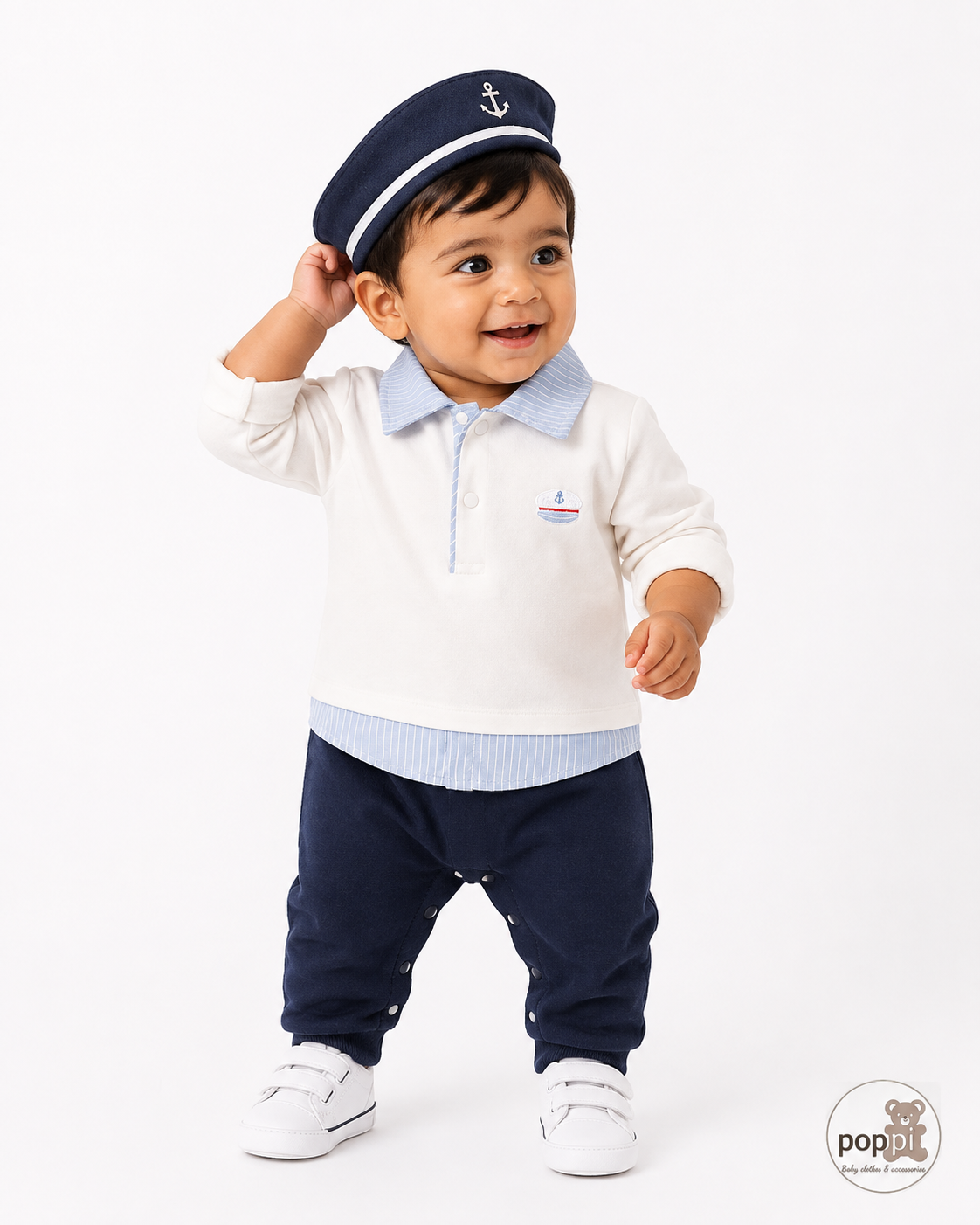 Baby 2 in 1 Stripe Collar Jumpsuit Blue