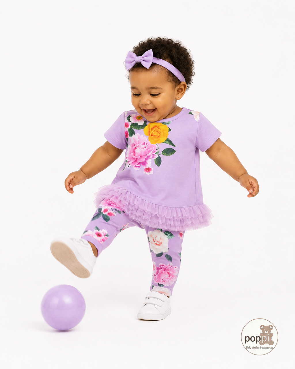 Baby Purple Flower Print Tee And Pants Set