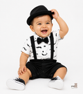 Bow Tie Moustache Print Baby Grow Black