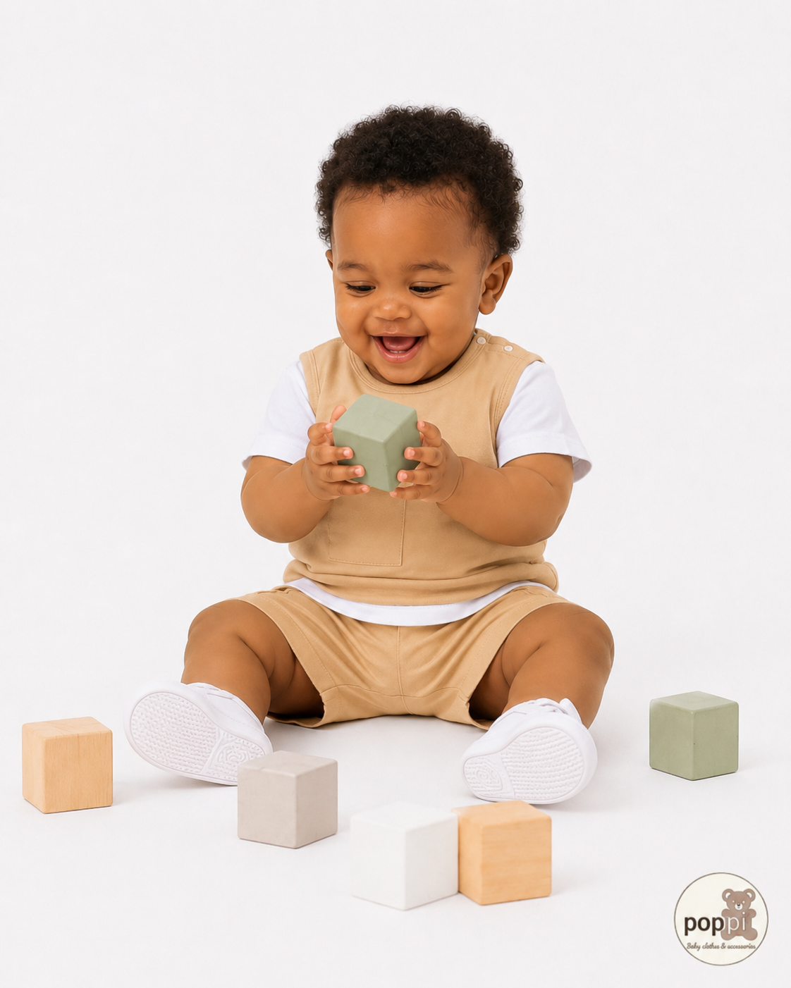 Baby Khaki Pocket Tee And Shorts Set