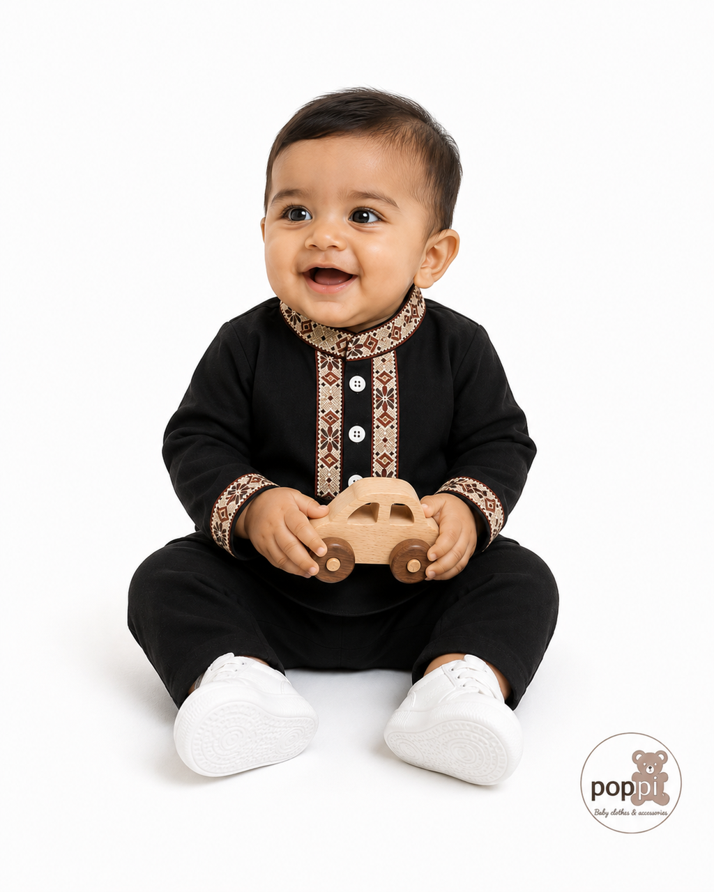 Baby Pattern Front Button Long Sleeve Shirt With Pants Set