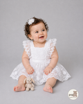 Baby Lace Ruffle Mesh Bodysuit Dress White