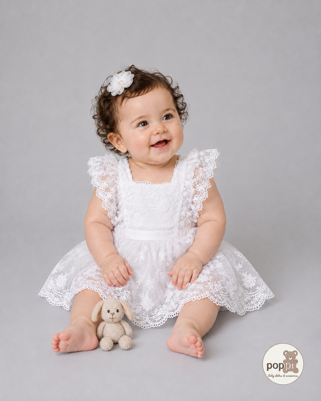 Baby Lace Ruffle Mesh Bodysuit Dress White