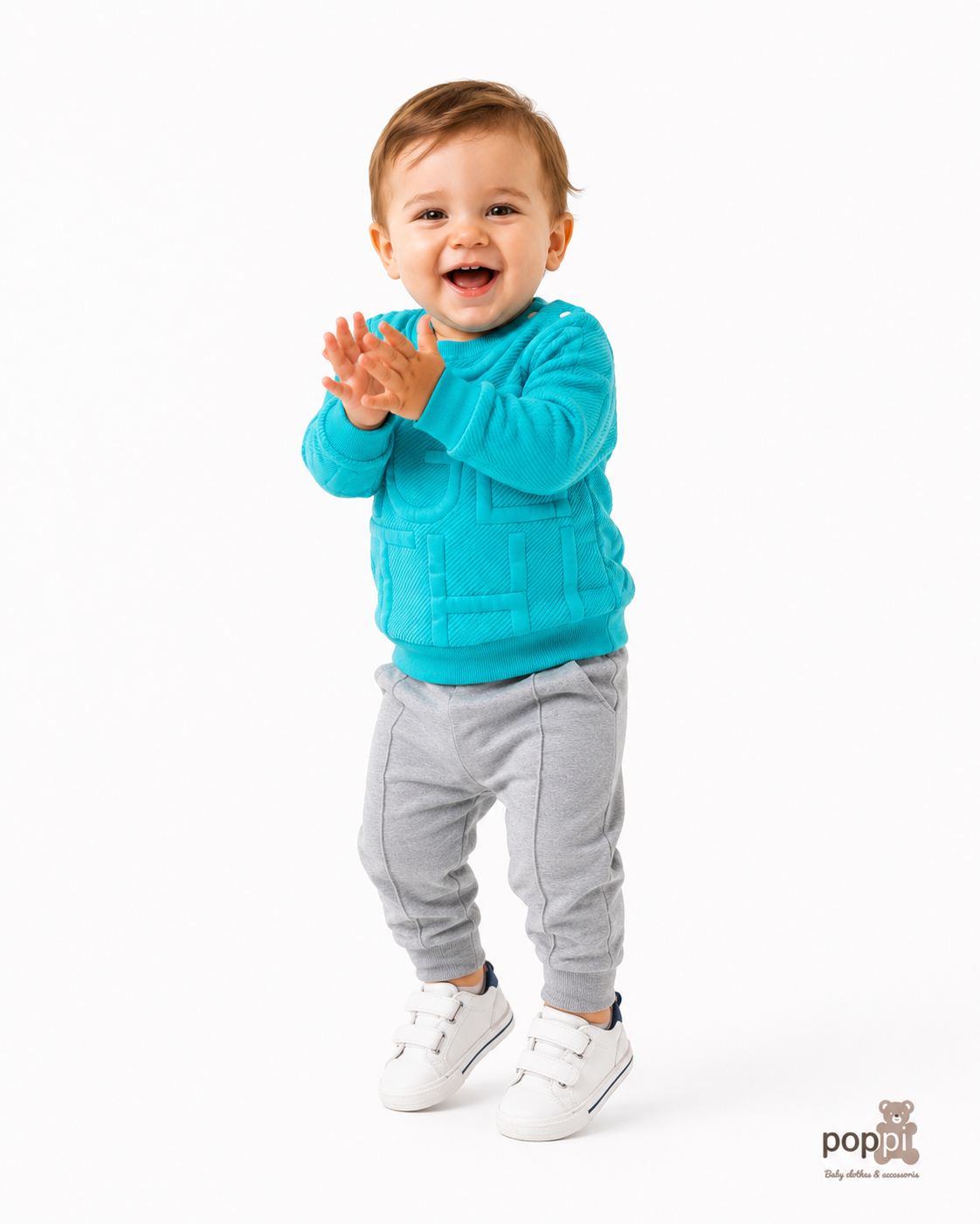 Baby Letter Pullover And Pants Set Aqua