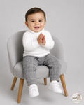 Baby Textured Turtleneck And Plaid Pants Set B/W