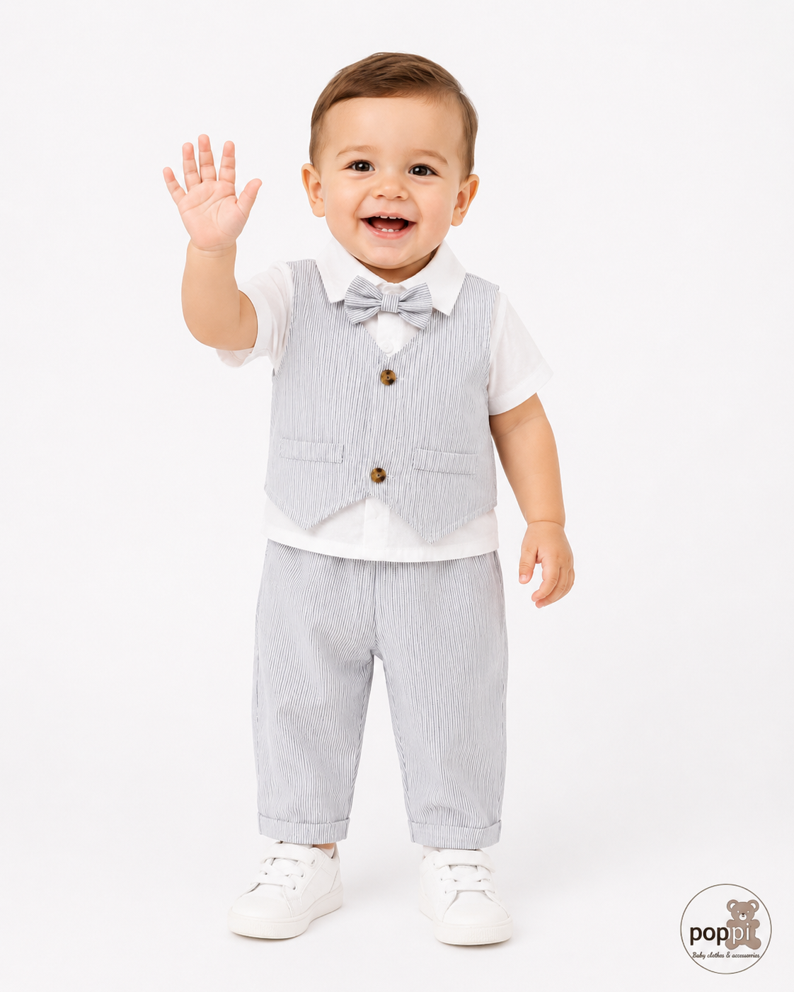 Baby 2 in 1 Stripe Bow Tie Shirt And Pants Set